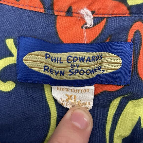 Phil Edwards Reyn Spooner Men's XL Blue Cotton Button-Front Hawaiian Shirt - Picture 5 of 5